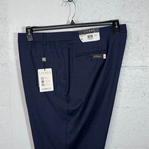 Ralph Lauren Men's Classic-Fit Flat Front Suit Pants, Blue Plaid 56x32 $190 - Picture 3 of 10
